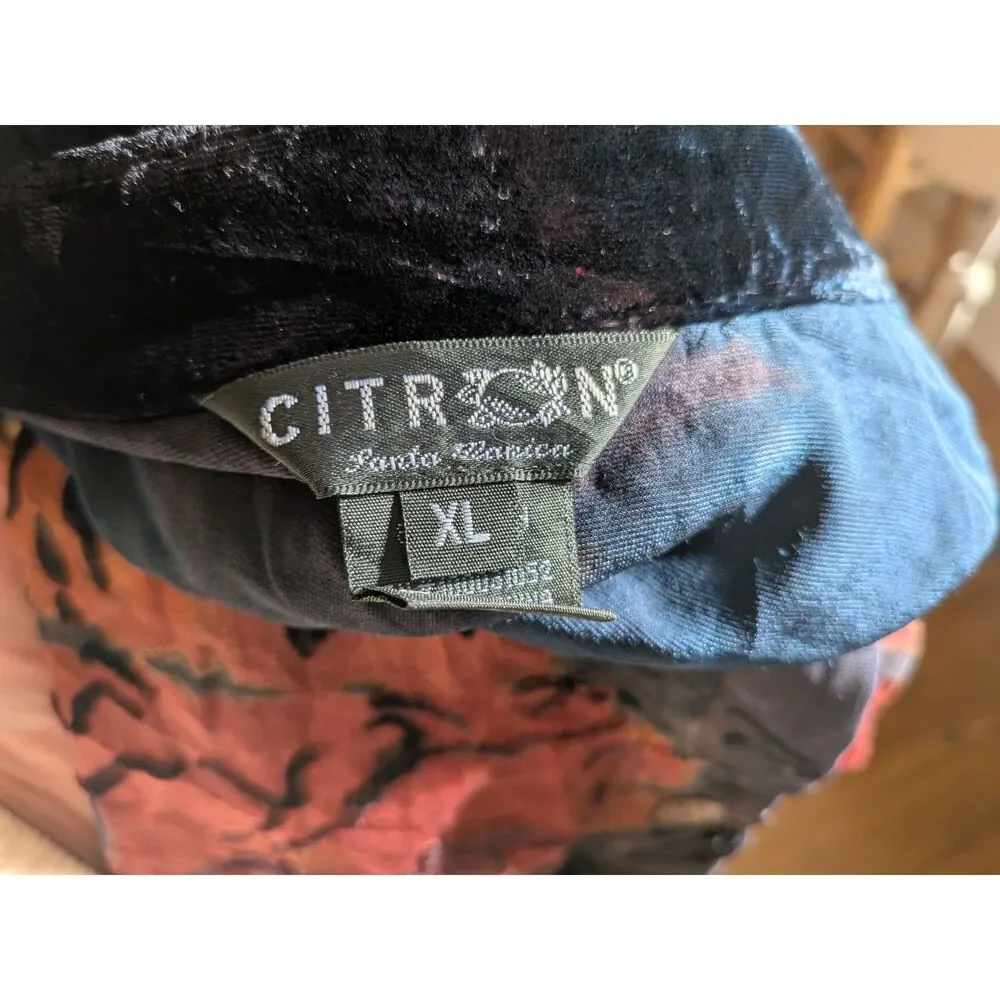 Vintage Y2K Citron Velvet Burnout Top Button Front Tie Dye Whimsygoth Size XL